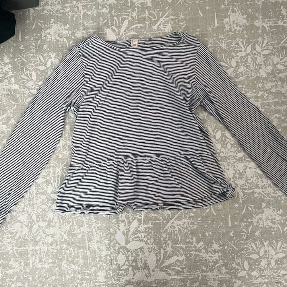 J. Crew Black and White Striped Long Sleeve Top